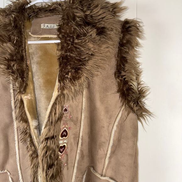 Bacci tan faux fur/suede embroidered vest‎ Vintage - Picture 3 of 7